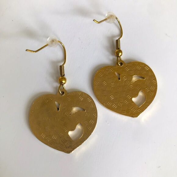 Cloisonné Tropical Flower Heart Shaped Vintage Pierced Earrings - Picture 12 of 14